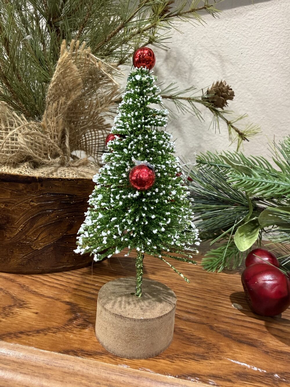 Snowy Vintage Bottle Brush Tree